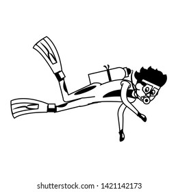 Water sport diving man with fins and oxygen tank vector illustration graphic design