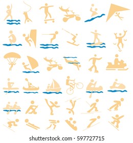 Water sport, extreme sport. Icon, icon set, logo, symbol.