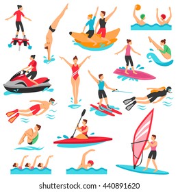 Water Sport Flat Decorative Icons Set Isolated Vector Illustration