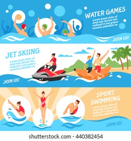 Water Sport Flat Horizontal Banners Set Isolated Vector Illustration