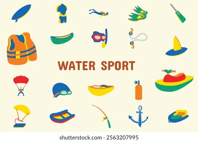 Water Sport Flat Vector Illustration Icon Sticker Set Design Materials