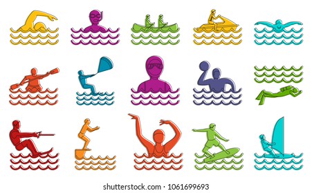 Water sport icon set. Color outline set of water sport vector icons for web design isolated on white background