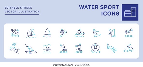 Water Sport Icons. Editable Stroke. Set of thin line icons symbol collection. 