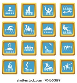 Water sport icons set in azur color isolated vector illustration for web and any design
