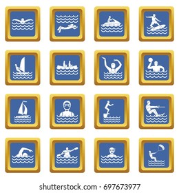 Water sport icons set in blue color isolated vector illustration for web and any design