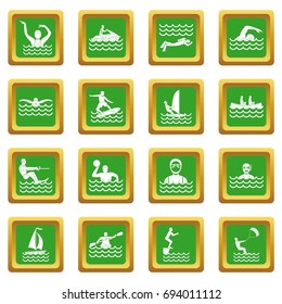 Water sport icons set in green color isolated vector illustration for web and any design