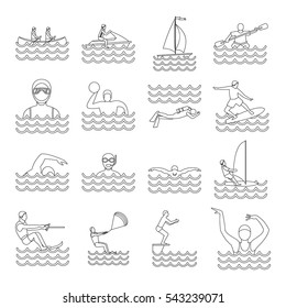 Water sport icons set. Outline illustration of 16 water sport vector icons for web