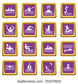 Water sport icons set in purple color isolated vector illustration for web and any design