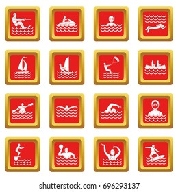 Water sport icons set in red color isolated vector illustration for web and any design
