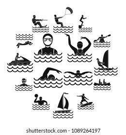 Water sport icons set. Simple illustration of 16 water sport vector icons for web