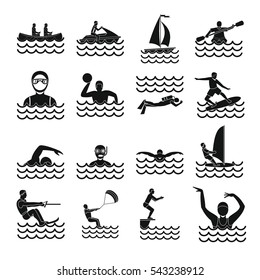 Water sport icons set. Simple illustration of 16 water sport vector icons for web