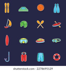 Water Sport Icons set stikers collection vector with shadow on purple background