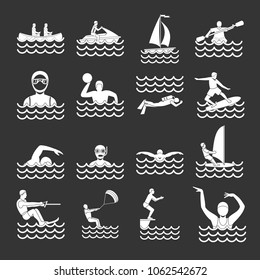 Water sport icons set vector white isolated on grey background 