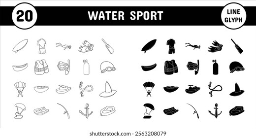 Water Sport Line Glyph Vector Illustration Icon Sticker Set Design Materials