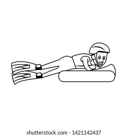 Water sport man with fins swimming cartoon isolated vector illustration graphic design
