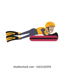 Water sport man with fins swimming cartoon isolated vector illustration graphic design