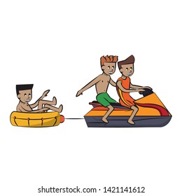 Water sport man in float and jetski pulling vector illustration graphic design