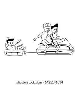 Water sport man in float and jetski pulling vector illustration graphic design
