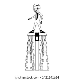 Water sport man with flyboard cartoon isolated vector illustration graphic design