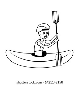 Water sport man in kayak with rowing cartoon isolated vector illustration graphic design