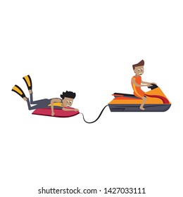 Water sport man on float pulled by jet ski vector illustration graphic design