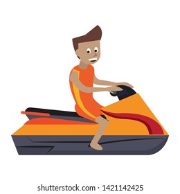 Water sport man in racing jetski cartoon vector illustration graphic design