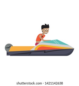 Water sport man riding racing boat cartoon isolated vector illustration graphic design