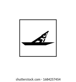 Water sport. Water rowing icon. Logo extreme sport and recreation in water. Monochrome template for poster, logo, ets. Design element. Vector illustration