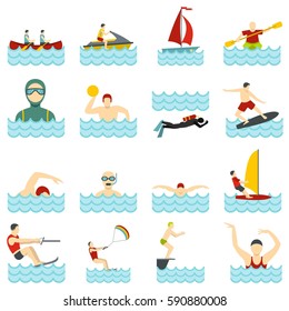 Water sport set icons in flat style isolated on white background