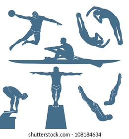 Water sport silhouettes - vector illustration