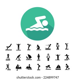 water sport vector icon set 