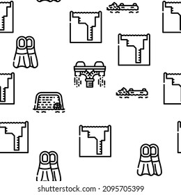 Water Sports Active Occupation Vector Seamless Pattern Thin Line Illustration