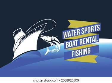 Water sports, boat rental and fishing banner concept