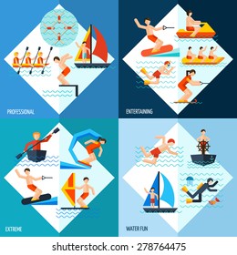 Water sports design concept set with extreme fun and professional entertaining flat icons isolated vector illustration