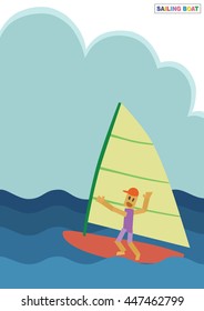 Water Sports in doodle style. Outdoor athlete sailing. Sports concept design. 