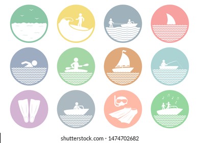 Water sports icon set. Vector.