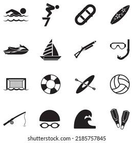 Water Sports Icons. Black Flat Design. Vector Illustration.