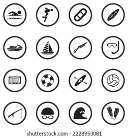 Water Sports Icons. Black Flat Design In Circle. Vector Illustration.
