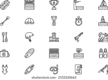 La colección de iconos de deportes acuáticos es una Ilustración vectorial con trazo editable.