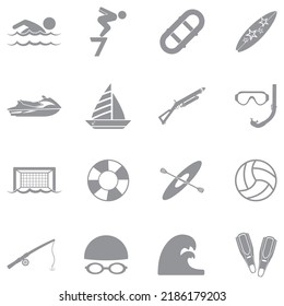 Water Sports Icons. Gray Flat Design. Vector Illustration.
