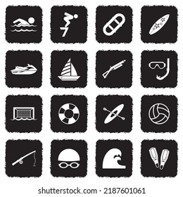Water Sports Icons. Grunge Black Flat Design. Vector Illustration.