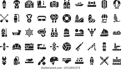 Iconos de deportes acuáticos Colección de iconos vectoriales de alta calidad con trazo editable. Ideal para Profesional y Proyectos Creativos.