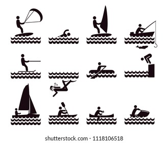 Water sports icons illustration