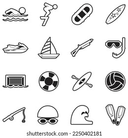 Water Sports Icons. Line With Fill Design. Vector Illustration.
