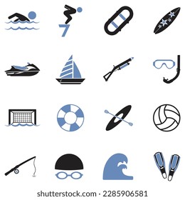 Water Sports Icons. Two Tone Flat Design. Vector Illustration.