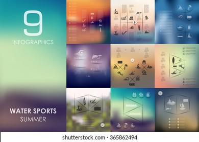 water sports infographic with unfocused background