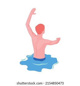 Water sports isometric composition with human character of athlete with aqua sport equipment vector illustration