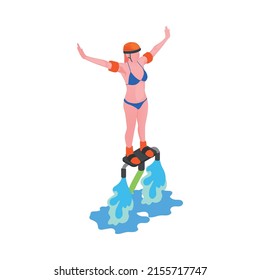 Water sports isometric composition with human character of athlete with aqua sport equipment vector illustration