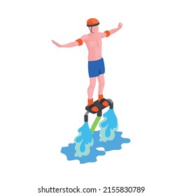 Water sports isometric composition with human character of athlete with aqua sport equipment vector illustration