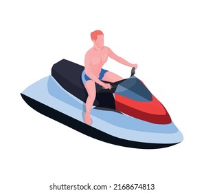 Water sports isometric composition with human character of athlete with aqua sport equipment vector illustration